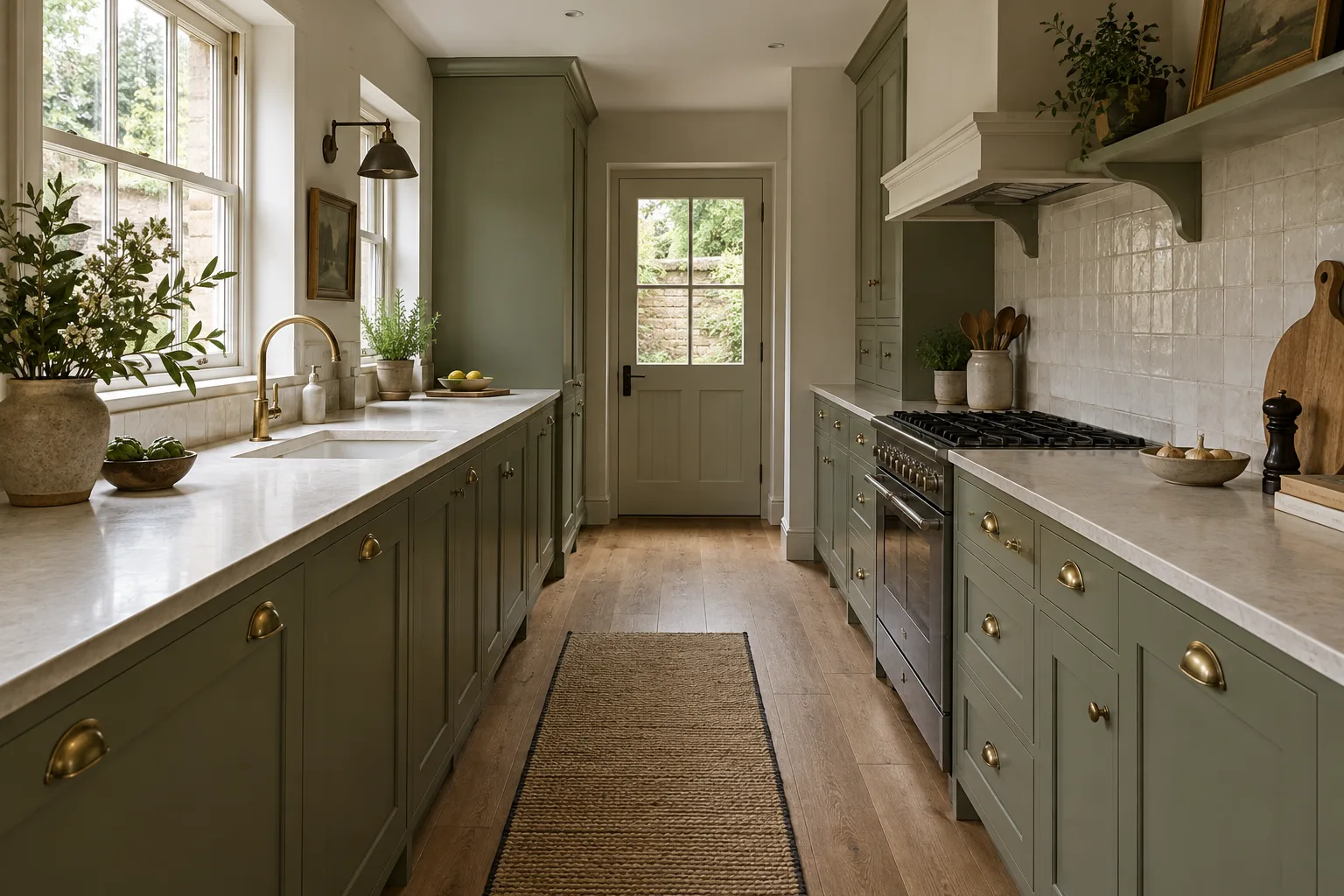 A compact kitchen with confident color, considered storage and room to move.