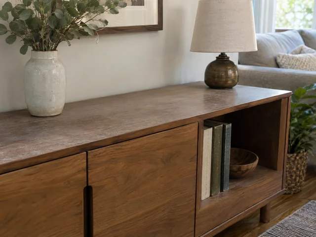 Living-room sideboard before cleaning