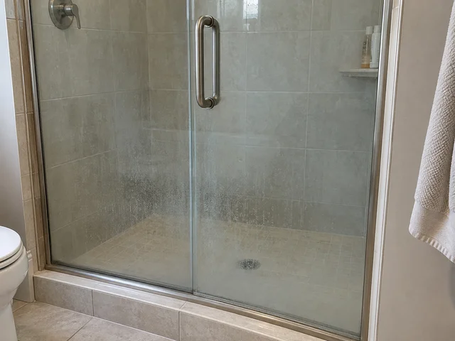 Shower glass before cleaning