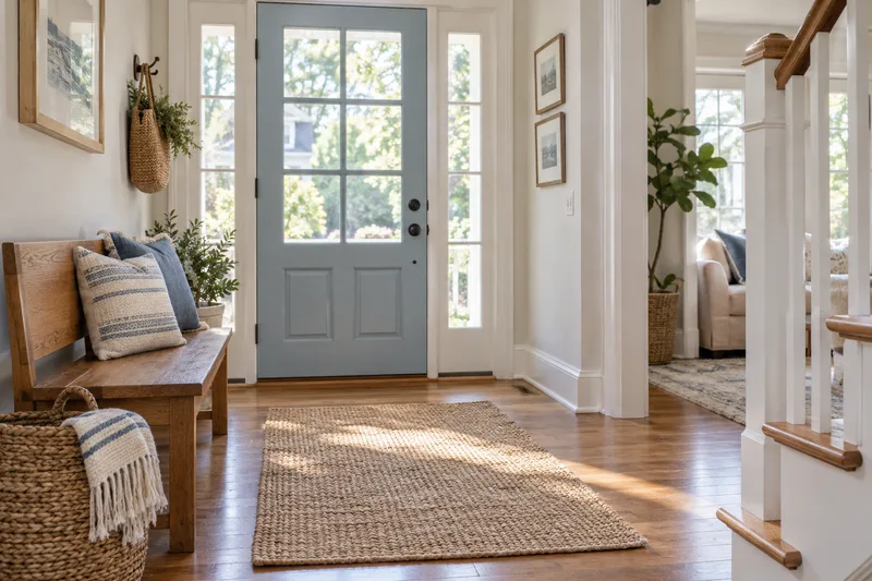 A welcoming home entryway with a blue door
