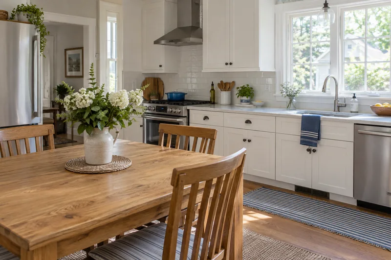 Bright everyday kitchen and dining area