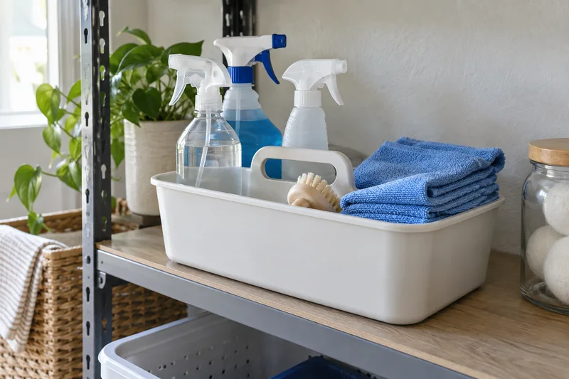 Cleaning supplies and folded microfiber cloths