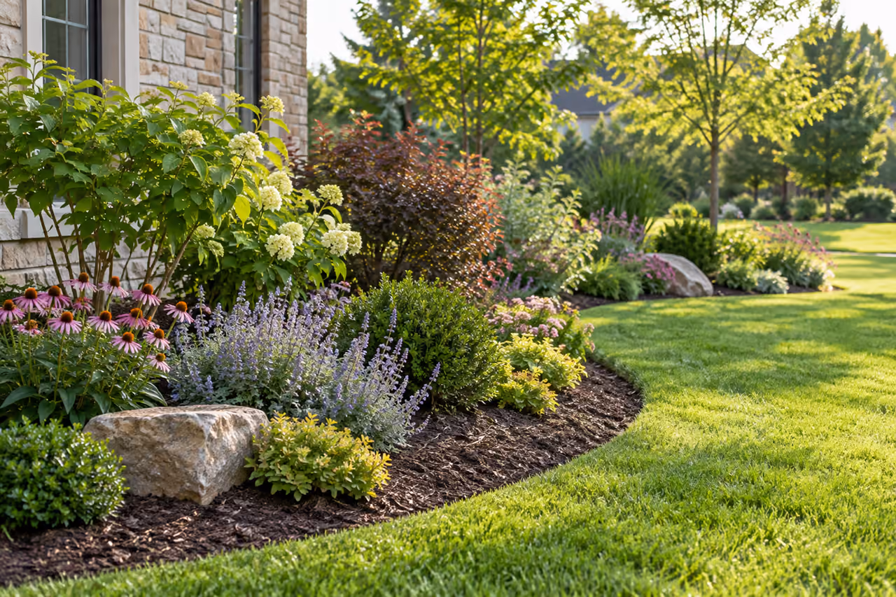 Fresh planting border following the edge of a lawn