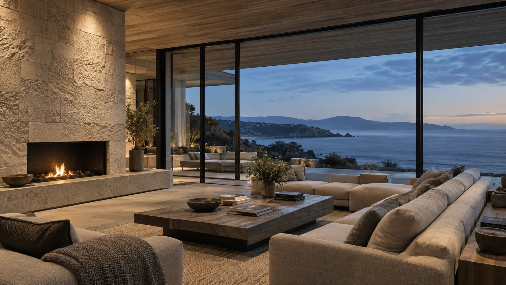 Warm living spaces open to the coastline