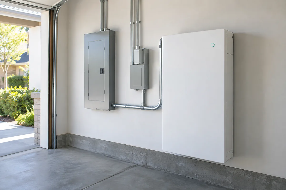 Residential battery storage installed in a tidy utility space