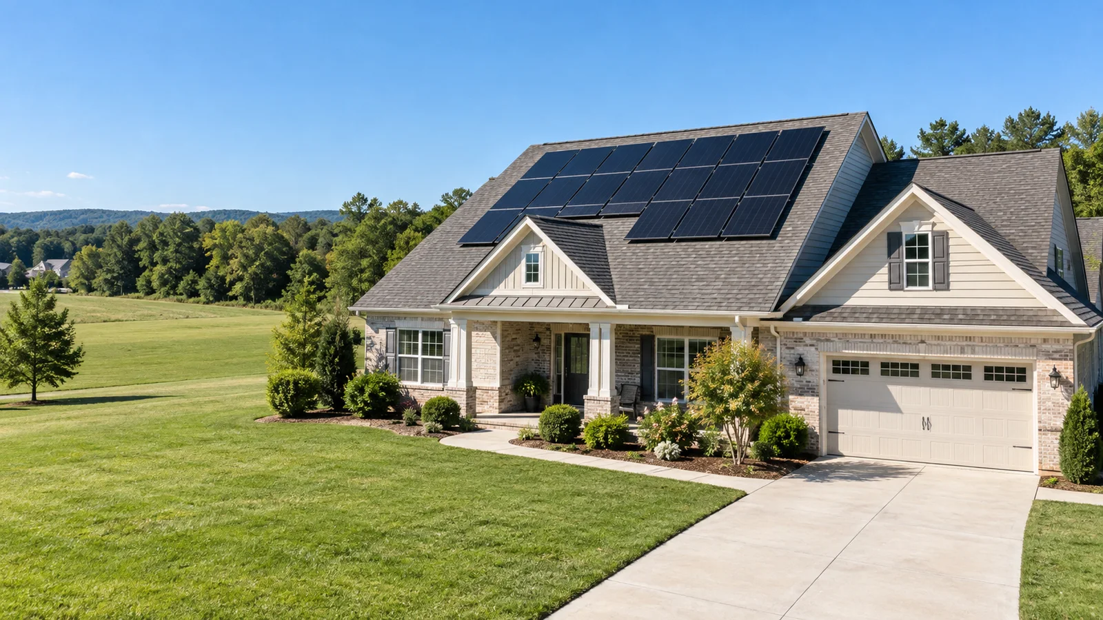 Home with a neatly arranged rooftop solar array