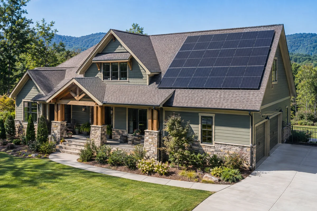 Craftsman house with a rooftop solar array