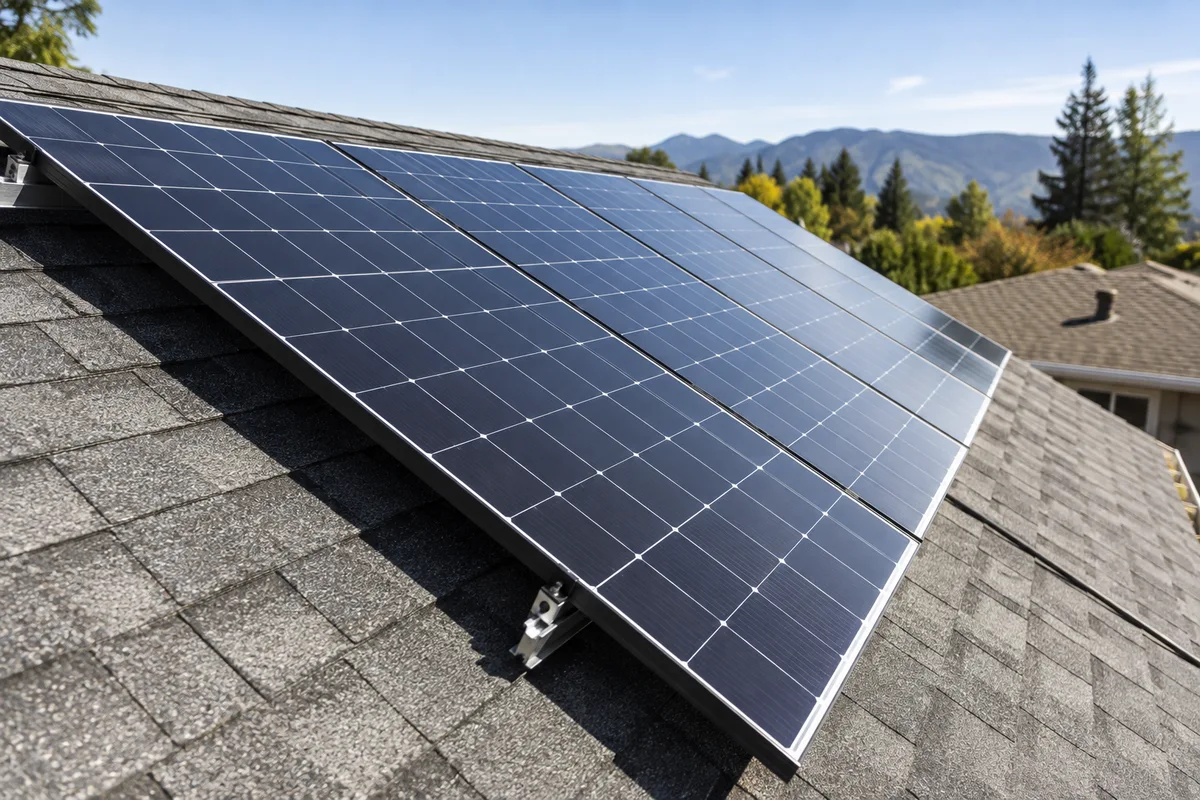 Close-up of individual photovoltaic modules and their frames