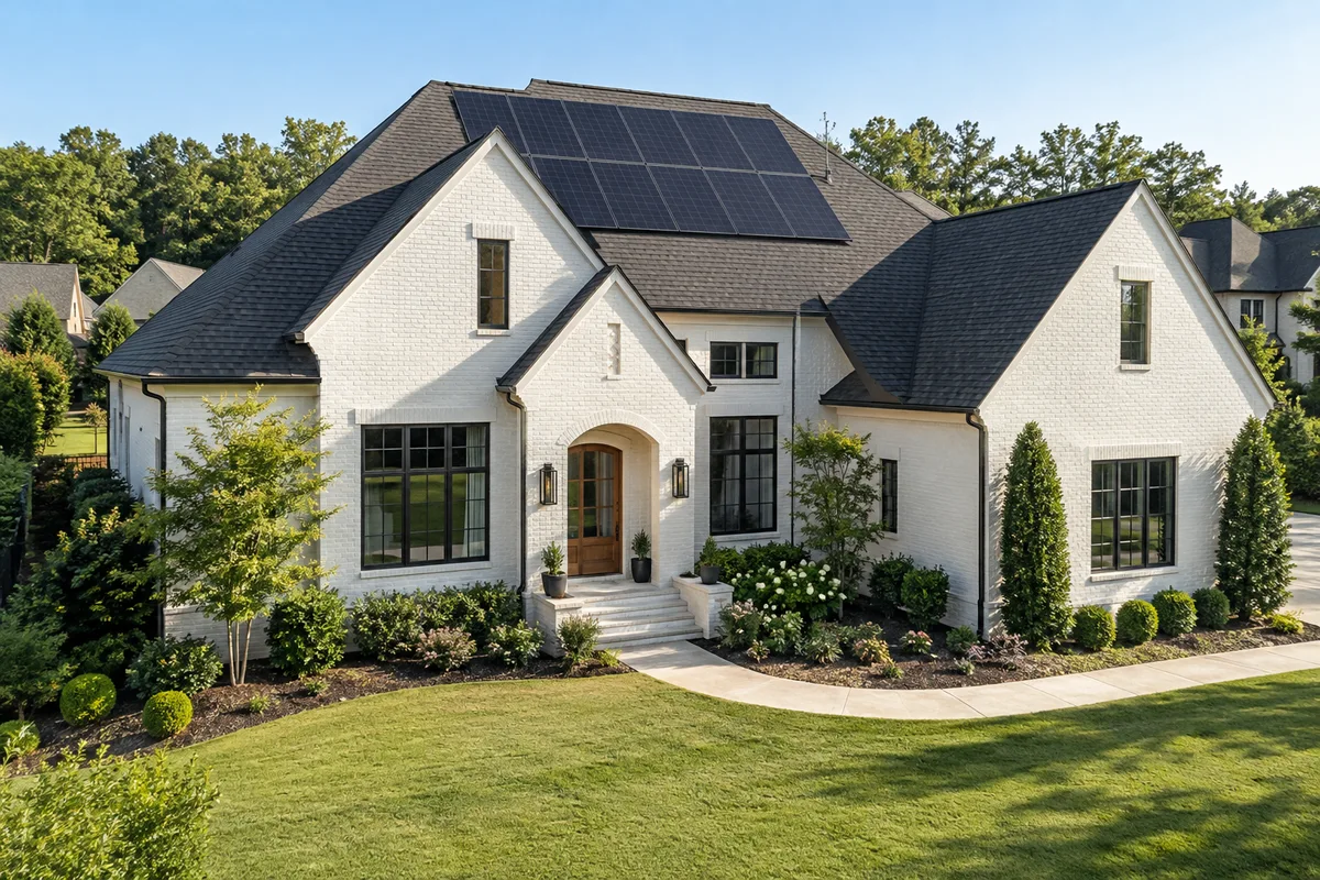 A sunny residential roof fitted with individual solar panels