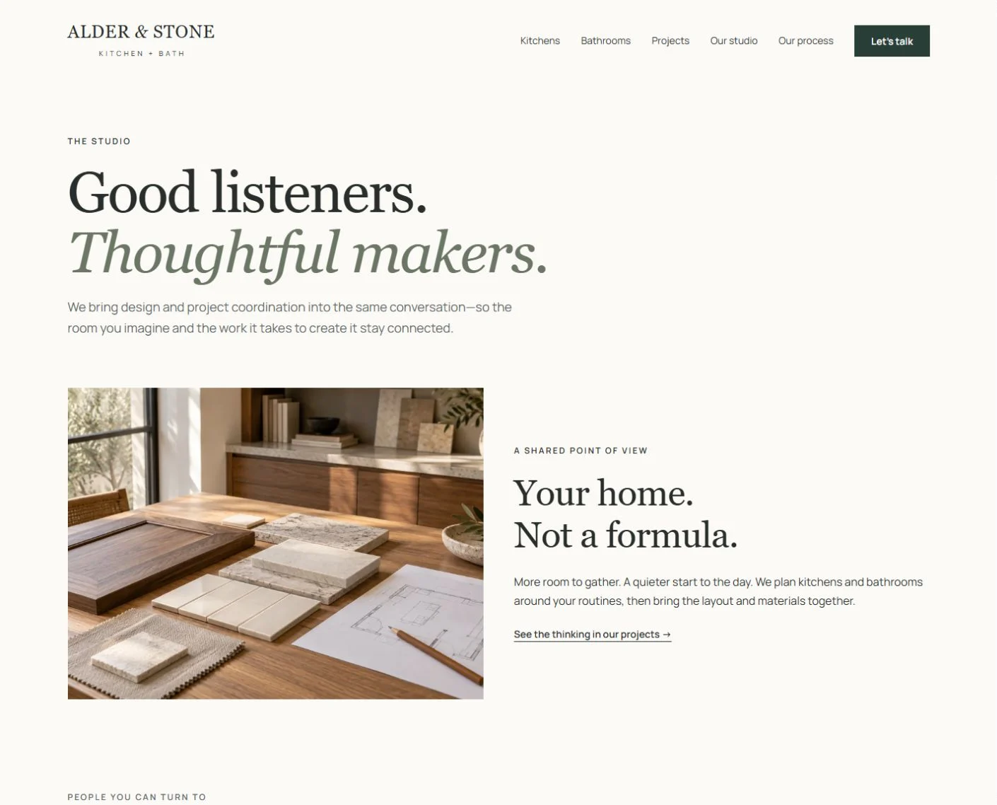 Alder & Stone website detail illustrating the case study