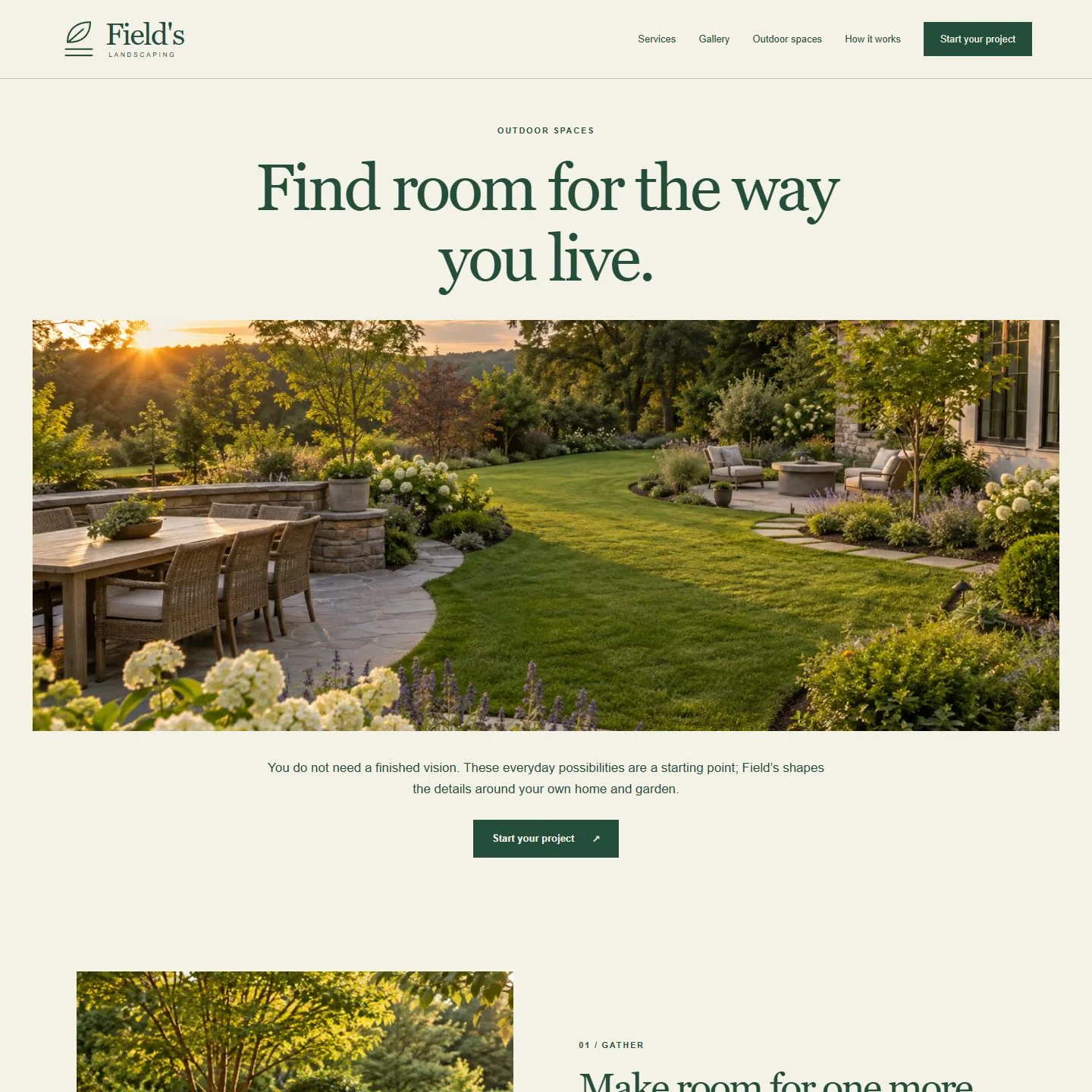 Field’s Landscaping website detail illustrating the case study