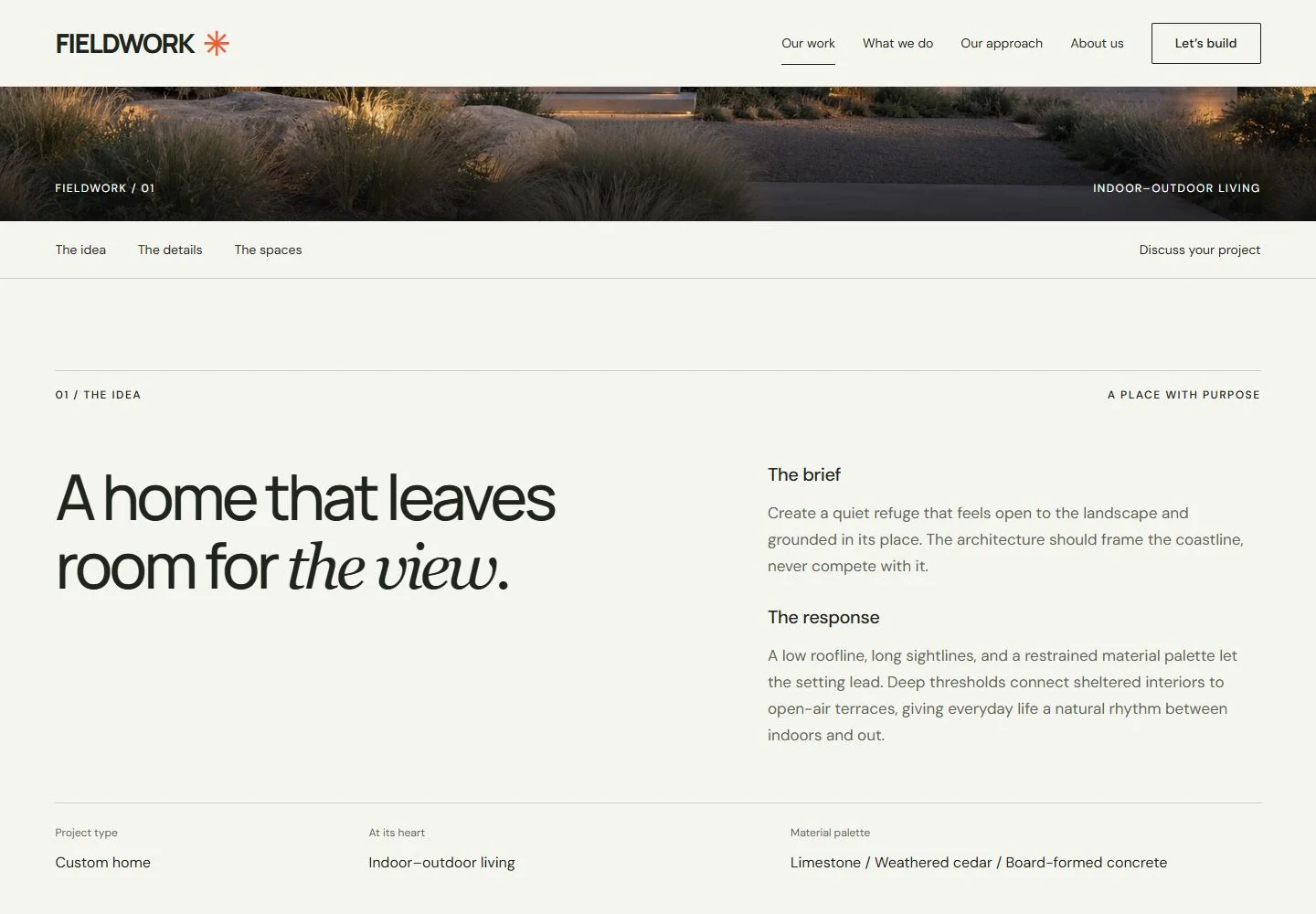 FIELDWORK website detail illustrating the case study