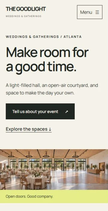 The Goodlight homepage hero at mobile width