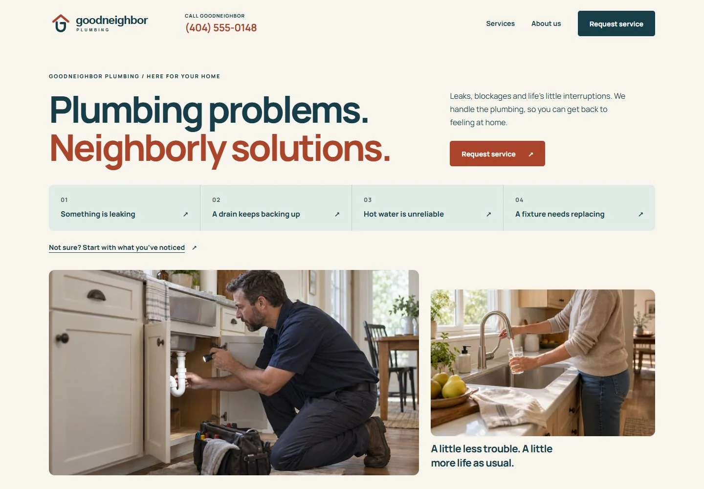 Goodneighbor Plumbing website homepage