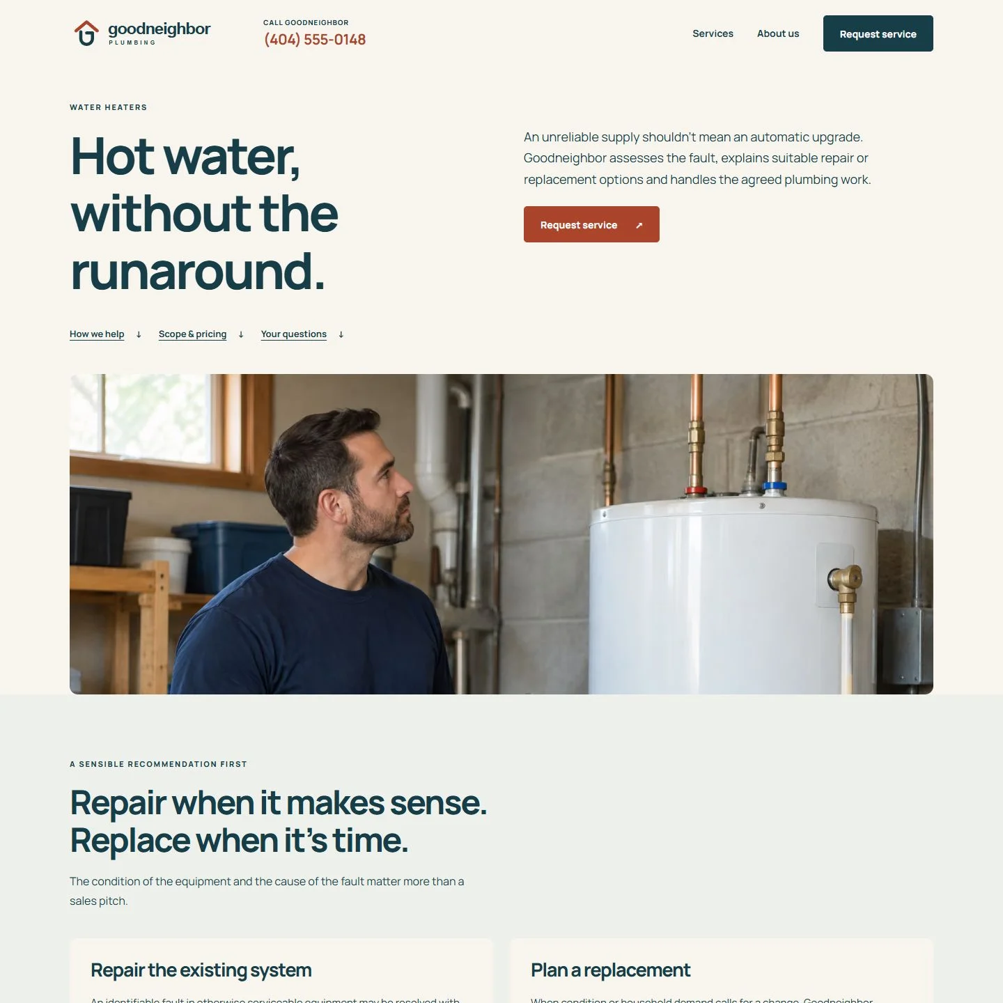 Goodneighbor Plumbing website detail illustrating the case study