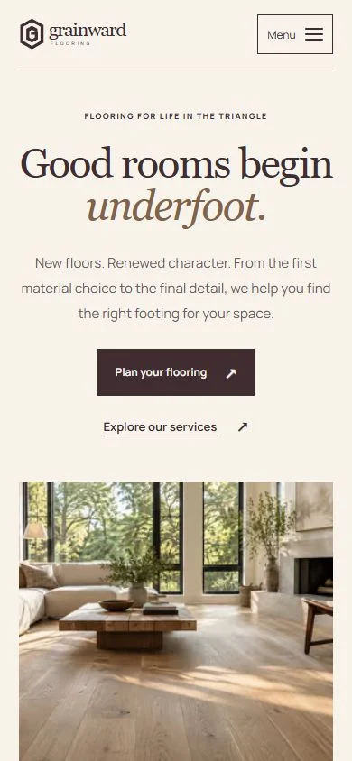 The same Grainward concept website thoughtfully arranged for a phone
